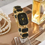 NJC Luxury Fashion Quartz Women's Watch Small Square Emerald and Diamond Inlaid Shining Square Ice-out Watch