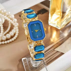 NJC Luxury Fashion Quartz Women's Watch Small Square Emerald and Diamond Inlaid Shining Square Ice-out Watch