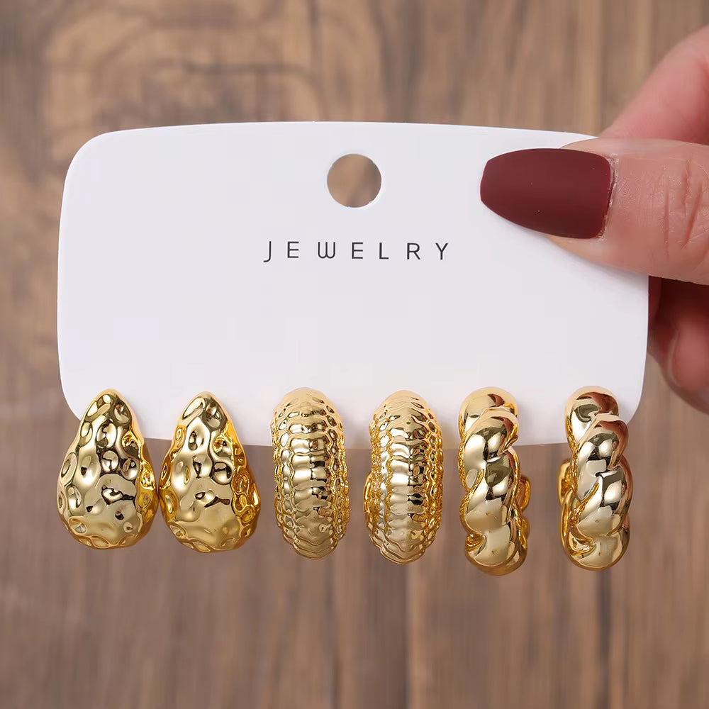 New Fashion 3pcs/set Gold Silver C Shape Big Water Drop Hoop Earrings Set for Women Jewelry Party Gift Fashion Earrings Set