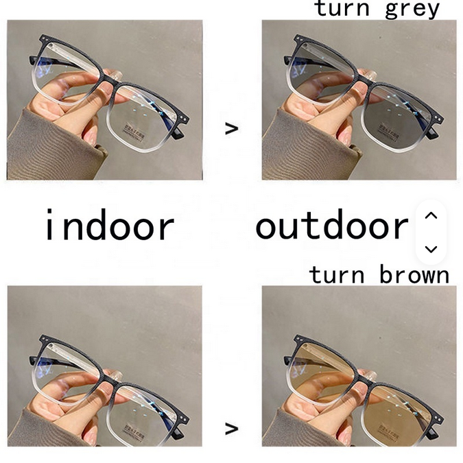 Vintage Fashion Women Men Color Change Sunglasses Anti Blue Light square Frame Photochromic Glasses