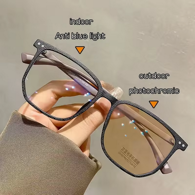 Vintage Fashion Women Men Color Change Sunglasses Anti Blue Light square Frame Photochromic Glasses