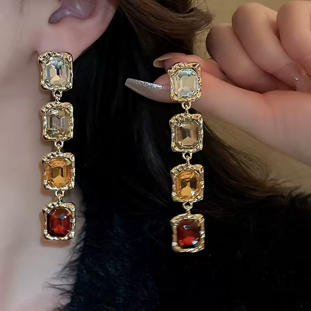 Shiny Colorful Square Rhinestones Chokers Necklaces Magnificent Geometric Dangle Earrings Vintage Party Accessories Jewelry Sets