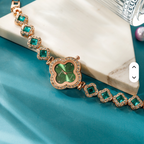 Women's Clover Bracelet Quartz Watches Green Gemstone Stainless Steel Band Women Wrist Watches