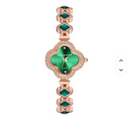 Women's Clover Bracelet Quartz Watches Green Gemstone Stainless Steel Band Women Wrist Watches