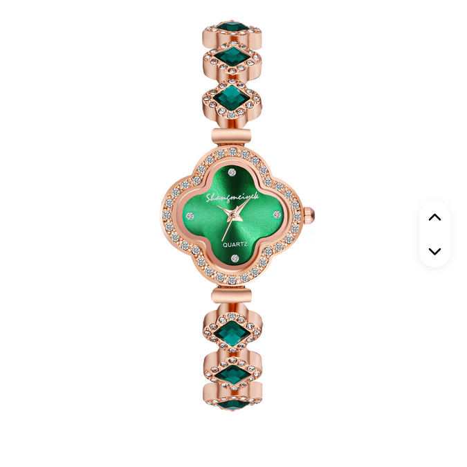 Women's Clover Bracelet Quartz Watches Green Gemstone Stainless Steel Band Women Wrist Watches
