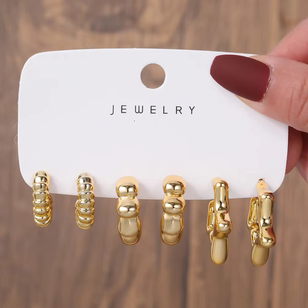 New Fashion 3pcs/set Gold Silver C Shape Big Water Drop Hoop Earrings Set for Women Jewelry Party Gift Fashion Earrings Set