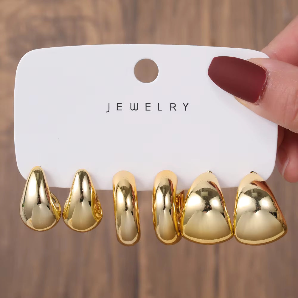 New Fashion 3pcs/set Gold Silver C Shape Big Water Drop Hoop Earrings Set for Women Jewelry Party Gift Fashion Earrings Set