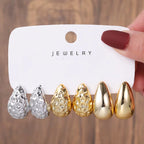 New Fashion 3pcs/set Gold Silver C Shape Big Water Drop Hoop Earrings Set for Women Jewelry Party Gift Fashion Earrings Set