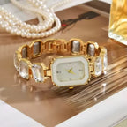 NJC Luxury Fashion Quartz Women's Watch Small Square Emerald and Diamond Inlaid Shining Square Ice-out Watch